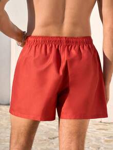 Manfinity VDAYZ Men's Elastic Waist Casual Drawstring Pocket Loose Beach Pants Men's Beachwear Men's Red Swim Shorts 5 Inch Inseam Swim Trunks Swimming Shorts For Men Red Swim Trunks For Men - Burgundy - View 4