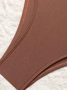 Swim Chiccia 1 bộ đồ bơi liền thân nữ màu trơn, chất liệu vải ngọc trai, kiểu dáng nhún bèo xoắn eo. - màu nâu - Xem 3