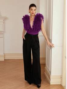 Aveloria Rosie Bộ đồ liền thân không tay cổ chữ V sâu, chất liệu lưới, họa tiết hoa 3D, thanh lịch và gợi cảm dành cho nữ. - Màu tím - Xem 3