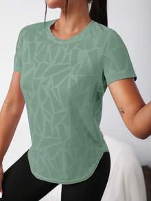 Easithlete Solid Raglan Sleeve Crop Sports Tee Gym Topworkout Tank Top - Mint Green - View 2