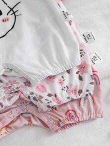 SHEIN Conjunto de 3 peças para bebê recém-nascida, com body de tricô estampado com desenho animado, ideal para o verão. - Multicolorido - Ver 5