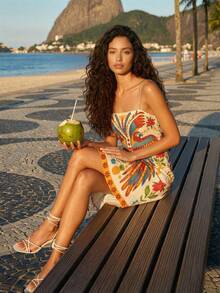 CAJUNI 热带度假可爱热带金刚鹦鹉迷你连衣裙 - 橘色 - 查看 6