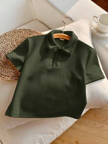 1 Piece Young Boy Casual Sports College Art Retro Textured Fabric Short-Sleeved Polo Shirt Suitable Back To School Suitable For Birthday Parties, Evening Parties, Performances, Weddings, Baptisms, Opening Ceremonies Suitable For Middle Eastern Suitable For Daily Use Suitable For School Suitable For Travel Suitable For Sports Suitable For Spring And Summer Seasons - Army Green - View 7