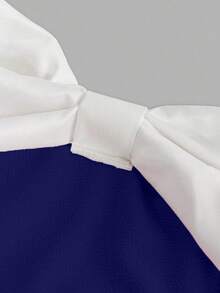 Tween Girls' Off-Shoulder Bow Tie Ruffle Hem Dress, Elegant Casual Vacation Wear, Pink, Spring/Summer - Navy Blue - View 4