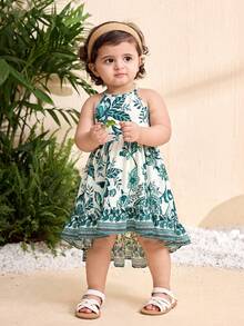 SHEIN Vestido sin espalda con estampado floral para niña, ideal para vacaciones de verano - Multicolor - Ver 5