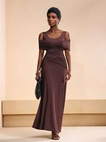 Zivah 2026 Vacation Casual Unique AB Material Patchwork Elegant Brown Dress - Brown - View 5