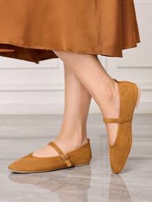 Sleekvia Women's Fashion Round Toe Brown Buckle Strap Flat Shoes, Comfortable For Daily Commute, Party, Shopping, Vacation - Brown - View 5