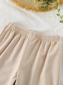 SHEIN 2pcs/Set Khaki Camisole Top And Loose Pants, Floral Pattern Casual Vacation Summer Outfit - Khaki - View 4