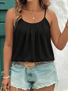 EMERY ROSE Atasan Cami Wanita Ukuran Plus Elegan Warna Hitam Polos, Cocok Untuk Musim Panas, Liburan, dan Acara Santai - Hitam - View 8