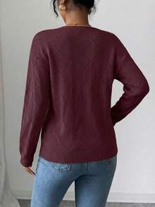 EURMUSE Women's Solid Color Minimalist Everyday Long Sleeve Regular Sweater - Burgundy - View 2