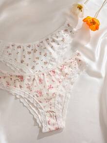 5pcs/Pack Floral Print Lace Trim Women's Bikini Briefs - Multicolor - View 5