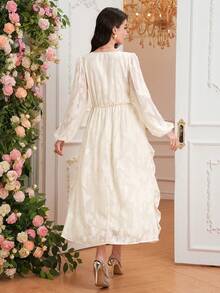 SHEIN Đầm dài tay thanh lịch cổ chữ V xếp nếp dành cho bà bầu dự tiệc - Màu be - Xem 2