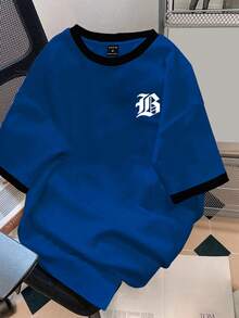 Claim Dot 男士休闲撞色滚边字母图案圆领短袖T恤，夏季 - 彩色 - 查看 1