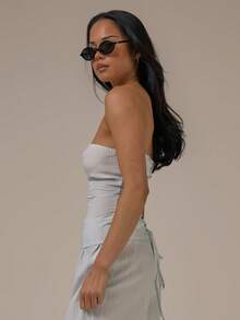 MUSERA Stripe Fitted Bandeau Top Spring Summer Cute Cosy Cottage Core Spring Dew Spring Holiday - Blue - View 3