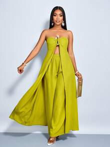 i fluido y pantalones de pierna ancha con bolsillos, decorado con diamantes y tela texturizada, estilo de vacaciones en la playa, perfecto para ir de viaje, festivales de música y uso diario - Verde - Ver 3
