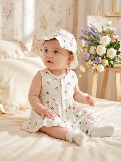 SHEIN 女婴时尚无袖蕾丝花边连衣裙，适合幼儿女童的休闲户外连衣裙，夏季