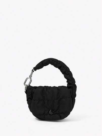 Viva Strut Black Quilted Change Bag, Rhombus Textured Small Bag, Metal Chain Decorated Portable Commuter Bag.