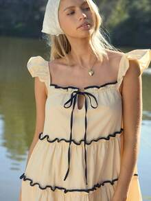 WESTFADE 女士象牙色中长连衣裙，黑色滚边 - 黃色 - 查看 4