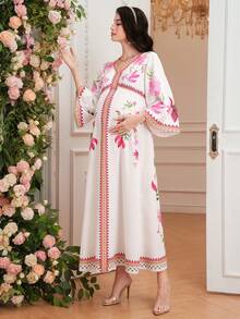 SHEIN 孕妇时尚印花中长袖连衣裙 - 彩色 - 查看 6