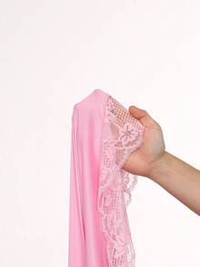 精致魅力优雅蕾丝拼布长裙，成熟柔和的粉色女士睡袍 - 粉色 - 查看 7
