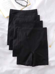 SHEIN 4 قطع سراويل قصيرة للنساء ذات خصر عالي، تمنع الكشف، مرنة للغاية، ناعمة، غير مقيدة، مناسبة للارتداء في المنزل والتنقل واليومي كطبقة أساسية - الأسود - مشاهدة 8