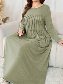 Lacomfia 针织弹力浅蓝色长袖褶裥口袋简约时尚休闲舒适柔软大码女装 - 薄荷綠 - 查看 4