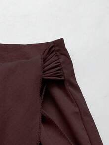 Qadelle Women's White Long Sleeve Wrap Top And Brown Knotted Skirt Elegant 2 Pieces Set - Burgundy - View 8