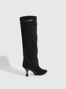 CUCCOO SZL Women's Pointed Toe Buckle Design Fashion High Heel Over-The-Knee Boots Valentine's Day - Black - View 4