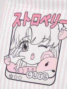 ROMWE Kawaii Cute Cartoon Striped Thermal Insulation Bag - Pink A - View 3