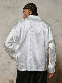 PAVTROS 男士缎面提花宽松长袖衬衫 - 白色 - 查看 2