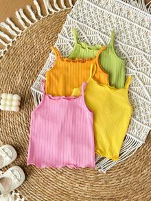 Bộ 4 áo hai dây dễ thương cho bé gái, thích hợp mặc vào mùa xuân và mùa hè. - Nhiều màu - Xem 5