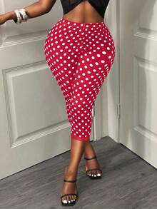 BamGleam Women's Polka Dot Print High Waist Skinny 7/8 Length Leggings  Vacation Boho Sexy Plain Plaid Striped Casual - Red - View 6
