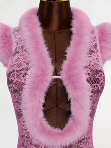 Mistrie Ärmlös sexig miniklänning i spets och mesh för kvinnor - Rosa - Visa 5