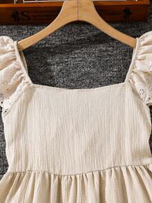 Emery Rose Kids Emery Rose Kids Tween Girl Plain Woven Square Neck Flounce Hem Casual Dress Beige Dress Girls Little Girls Beige Dress Tween Girl Champagne Dress Girls Ruffle Dress - Khaki - View 4