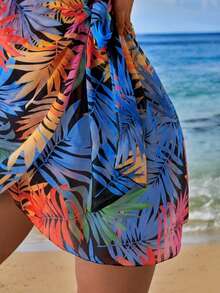 Swim Lushoire 女士树叶印花沙滩罩衫和服式罩衫，夏季 - 彩色 - 查看 5