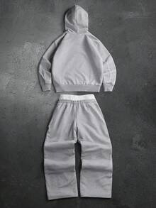 PAVTROS Men's Casual Star Embroidery Loose Hoodie And Sweatpants Set, Autumn - Grey - View 2