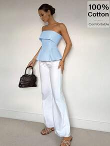 Siren Gaze 亚麻棉抹胸：凸显腰线的波西米亚风职场穿搭 | Old Money Elegance 2025 夏季新品发布 | 日夜转换与职场魅惑风格 - 淺藍色 - 查看 6