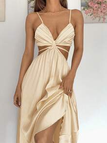 Siren Gaze Đầm trơn màu, dáng suông, xếp ly rỗng, thanh lịch, dây mảnh, hở lưng, cổ khoét sâu, đầm kiểu nữ thần, đầm dự tiệc brunch, đầm hè gợi cảm, đầm chống nắng gợi cảm, đầm nữ, đầm khoét eo, đầm màu be, đầm hè thanh lịch, đầm xếp ly, đầm trắng, đầm xếp ly cho nữ, đầm bán chạy nhất, đầm nữ, đầm hai dây - Màu be - Xem 5