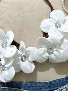 Swim Mod Women's Swimsuit Top With 3D Floral Halter Bikini, Vacation Style Swimwear Top - Black and White - View 4