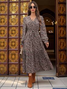 EMERY ROSE 休闲印花长袖收腰女式长连衣裙 - 彩色 - 查看 8