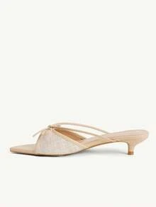 CUCCOO CHICEST 女士蝴蝶结装饰设计休闲时尚平底凉鞋 - 杏色 - 查看 4