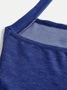 少女时尚休闲牛仔效果优雅吊带修身A字迷你连衣裙，适合派对、外出、返校等场合穿着 - 藍色 - 查看 5