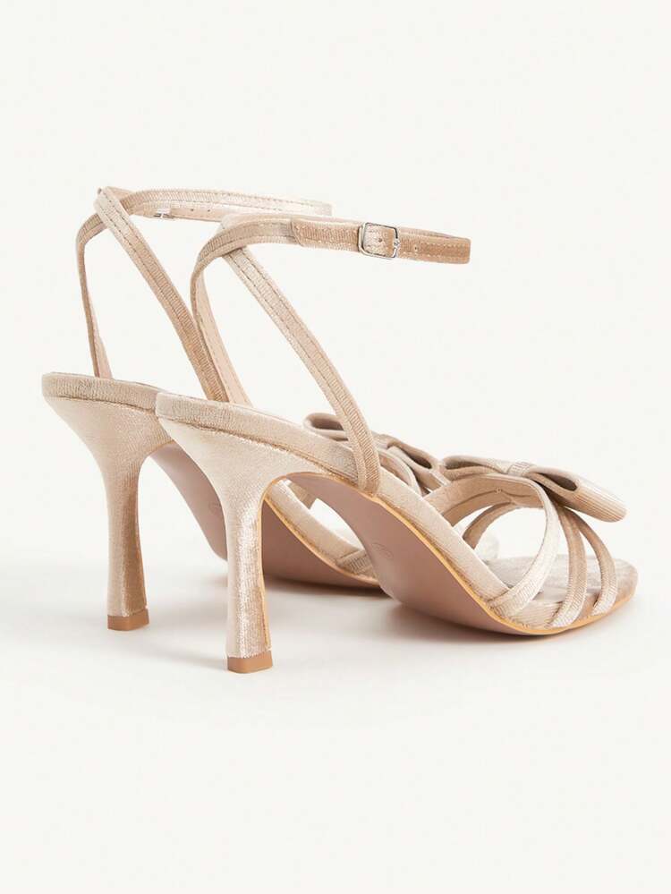 CUCCOO CHICEST White Crystal Embellished Strap Bow High Heel Sandals, Elegant Casual Party Date Wedding Occasion Shoes For Women Wedding Shoes Summer Shoes Bride Shoes