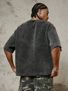 PAVTROS 1pc Men's Short Sleeve Tee, Textured Jacquard Fabric, Washed & Distressed Finish, Cotton Tee, Cropped Boxy Fit, Suitable For Sports, Casual, Commute, Vacation, Back To School, Great Gift For Boyfriend/Husband, Unisex Streetwear Top Loose Cropped Tee Men - Black - View 2