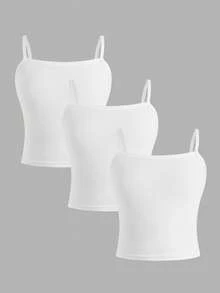 SHEIN 3件装少女基础款舒适棉质针织吊带文胸，白色 - 彩色 - 查看 6