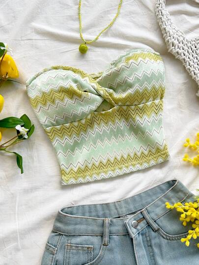 Soleia 女士撞色扭结前襟抹胸上衣，夏季度假