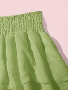 Swim Mod Fustă de vară pentru femei, cu talie elastică, culoare solidă, casual - Verde măsline - Vizualizare 4