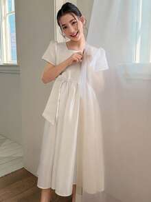 DAZY Tween Girls Square Collar Puff Sleeve Dress - White - View 6