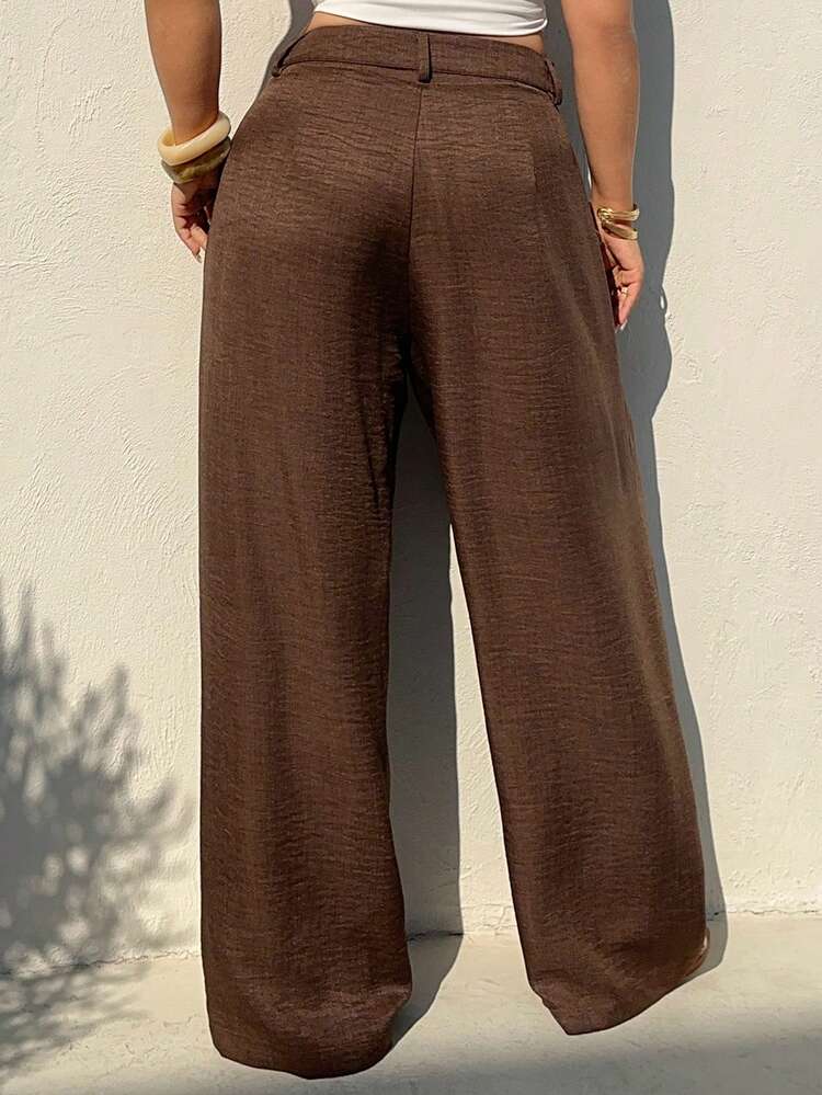 Dazy Plus Plus Size Casual Solid Color Pleated Loose Pants