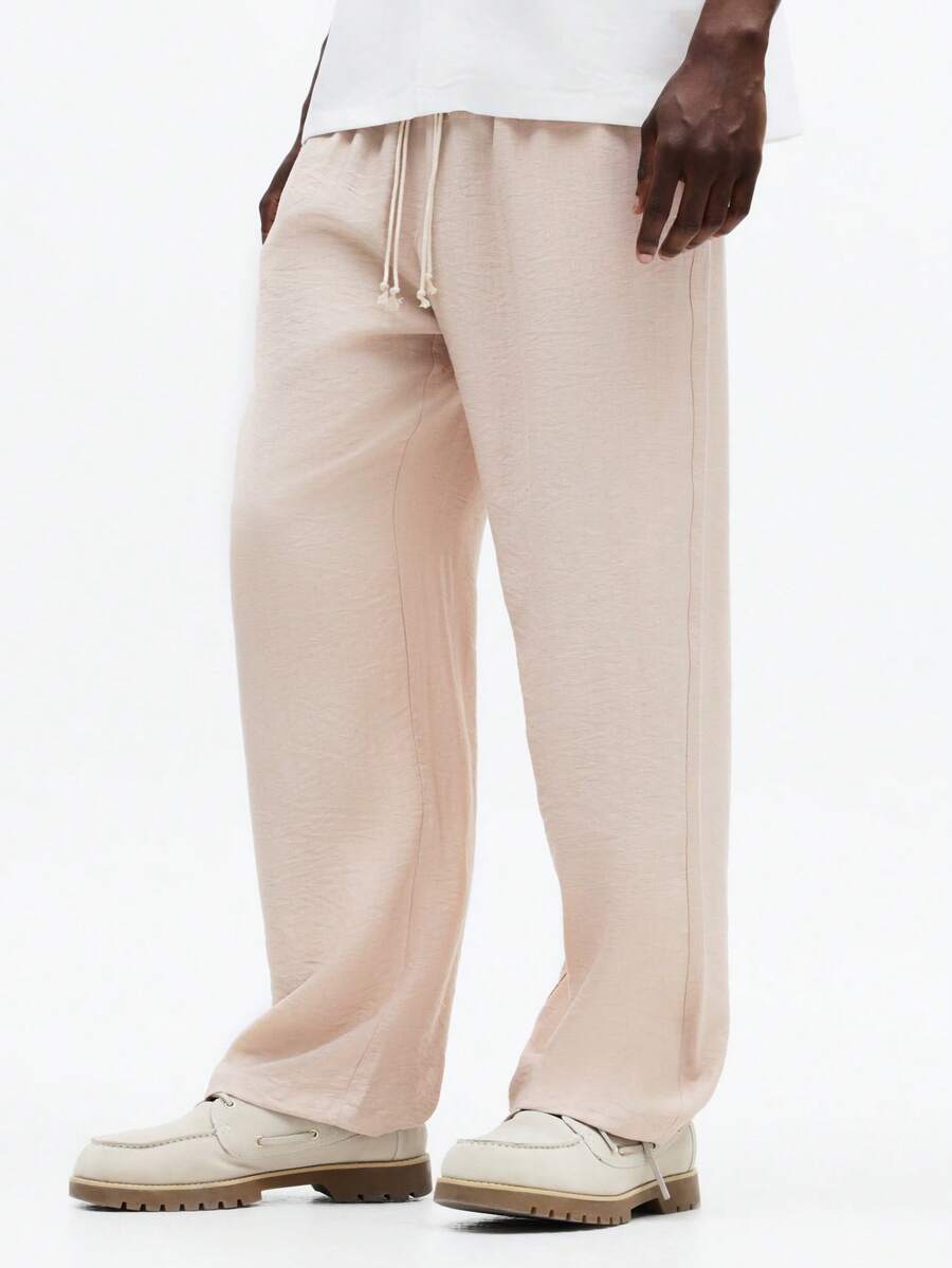 SUMWON Men Drawstring Elastic Waist Jogger Sweatpants Casual Loose Fit Straight Leg Full Length Pants With Side Pockets - Khaki - View 1